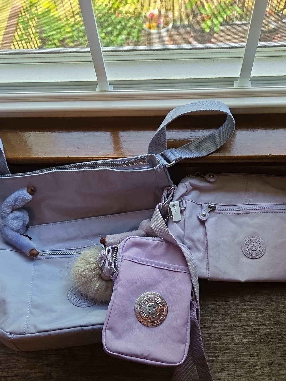 Kipling Light Lavender Crossbody Bag Trio with Pom Charm